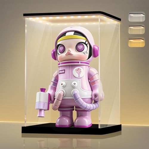 LANSCOERY Acrylic Display Case with Adjustable YellowWhiteWarm LED Light UV Protection Clear Display Box Dustproof Showcase for Action Figures Models Collectibles 79x79x118inch - Image 1