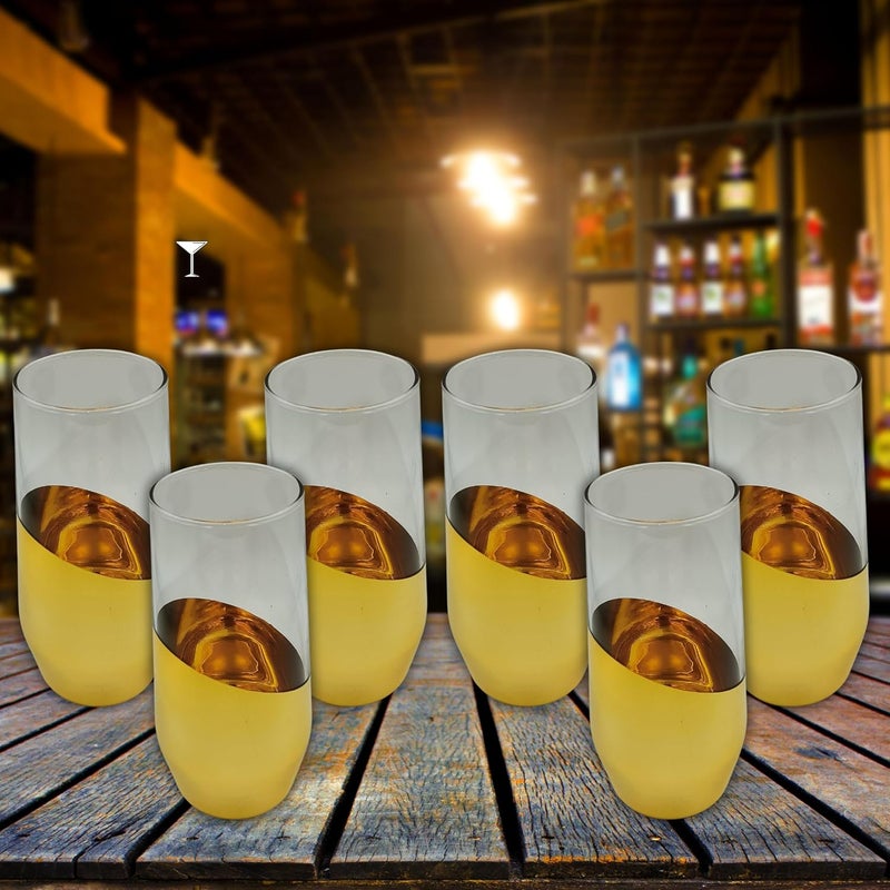 FALKOR Luxury Glassware 350 ML Gold Colour Plated Sparkling ChampagneWine Glass Modern Stemless Flutes Set of 6 for a Party Gifting or Even Display at Your bar of Home - Image 3