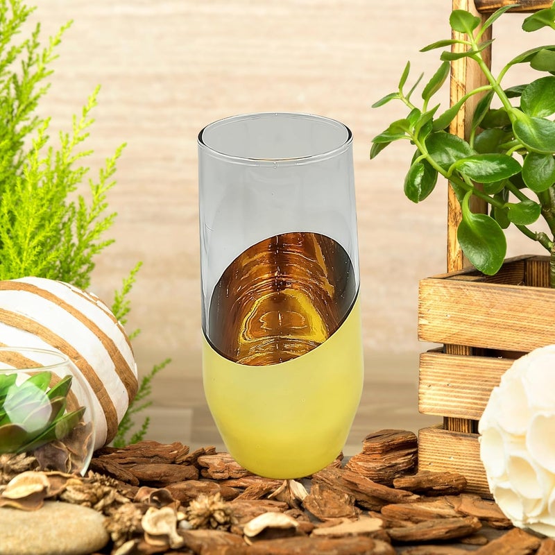 FALKOR Luxury Glassware 350 ML Gold Colour Plated Sparkling ChampagneWine Glass Modern Stemless Flutes Set of 6 for a Party Gifting or Even Display at Your bar of Home - Image 5