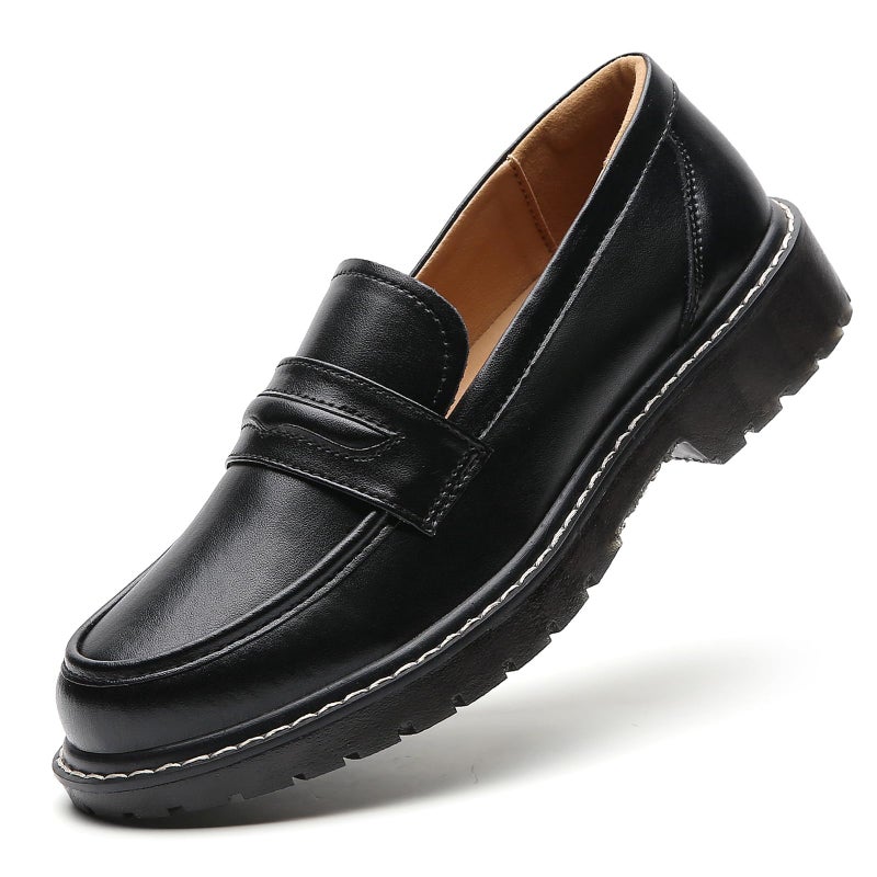 XMM Black Loafers for Women Chunky Loafer Shoes Penny Loafers Flats Lug Sole Lightweight Slip On Ladies Shoes Business Casual Dressy Comfortable Office Shoes US 9 - Image 1