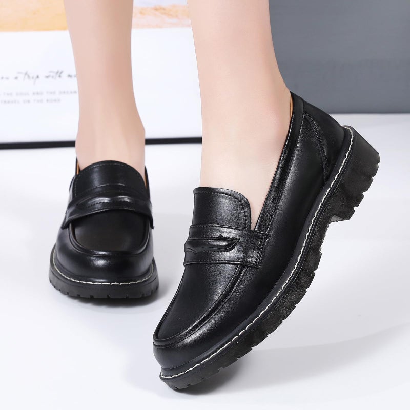 XMM Black Loafers for Women Chunky Loafer Shoes Penny Loafers Flats Lug Sole Lightweight Slip On Ladies Shoes Business Casual Dressy Comfortable Office Shoes US 9 - Image 3
