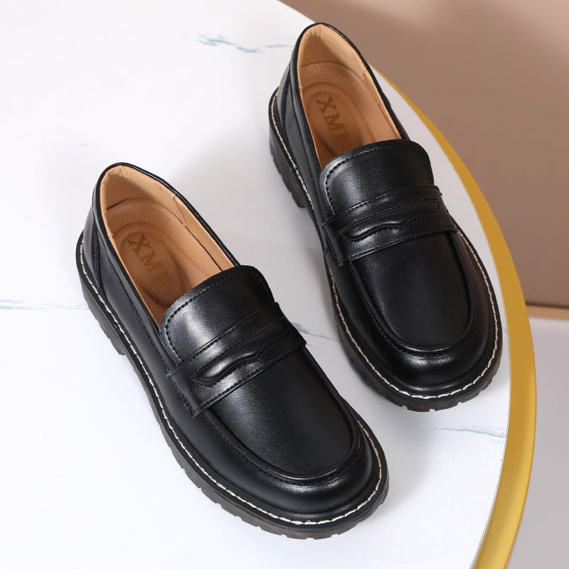 XMM Black Loafers for Women Chunky Loafer Shoes Penny Loafers Flats Lug Sole Lightweight Slip On Ladies Shoes Business Casual Dressy Comfortable Office Shoes US 9 - Image 5