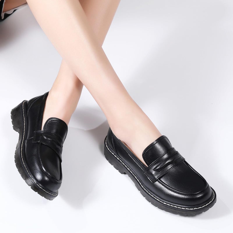 XMM Black Loafers for Women Chunky Loafer Shoes Penny Loafers Flats Lug Sole Lightweight Slip On Ladies Shoes Business Casual Dressy Comfortable Office Shoes US 9 - Image 4
