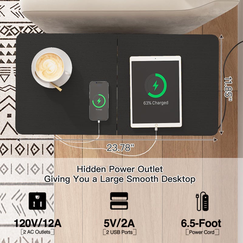 LIDYUK End Table with Charging Station, Narrow Side Table with Drawer and USB Ports & Power Outlets, Nightstand Bedside Tables for Small Spaces, Bedroom, Living Room, Black - Image 4