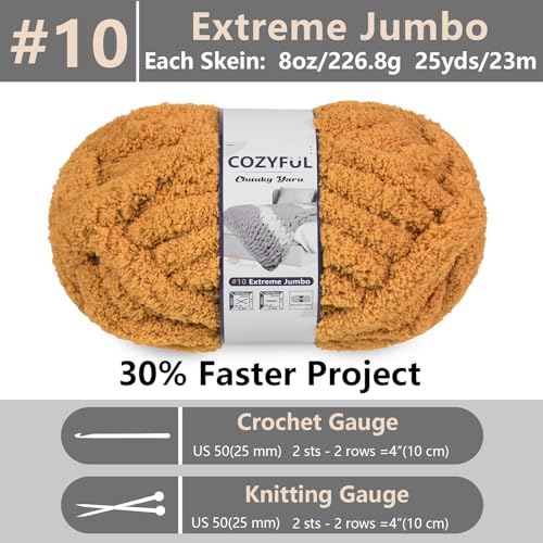 Cozyful Chunky Yarn for Hand Knitting - #10 Chunky Chenille Yarn, Jumbo Big Thick Chunky Yarns for Crocheting, Super Bulky Chunky Knit Blanket Yarns, 8 Skein (25 yds 8 oz Each Skein), Mustard Yellow - Image 2