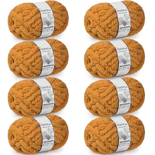 Cozyful Chunky Yarn for Hand Knitting - #10 Chunky Chenille Yarn, Jumbo Big Thick Chunky Yarns for Crocheting, Super Bulky Chunky Knit Blanket Yarns, 8 Skein (25 yds 8 oz Each Skein), Mustard Yellow - Image 1
