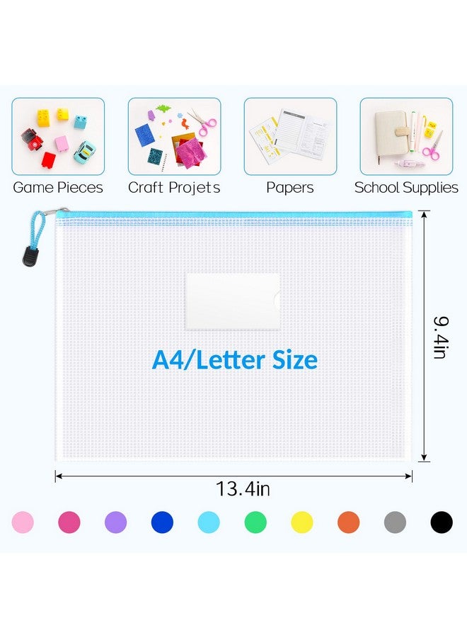 Sooez 20 Pack Mesh Zipper Pouch Bags, A4 Letter Size, Zipper Bags With Label Pocket, Waterproof Zipper Pouches For Classroom Organization, Board Game Storage, Document Bag For Office School Supplies  - Image 2