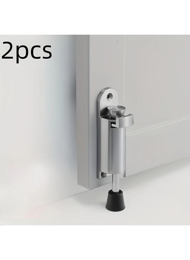 قطعتان من مثبت الباب المخفي سبيكة الزنك الفضي القابل للتعديل المضاد للاصطدام مع لاصق ومسامير - Image 1