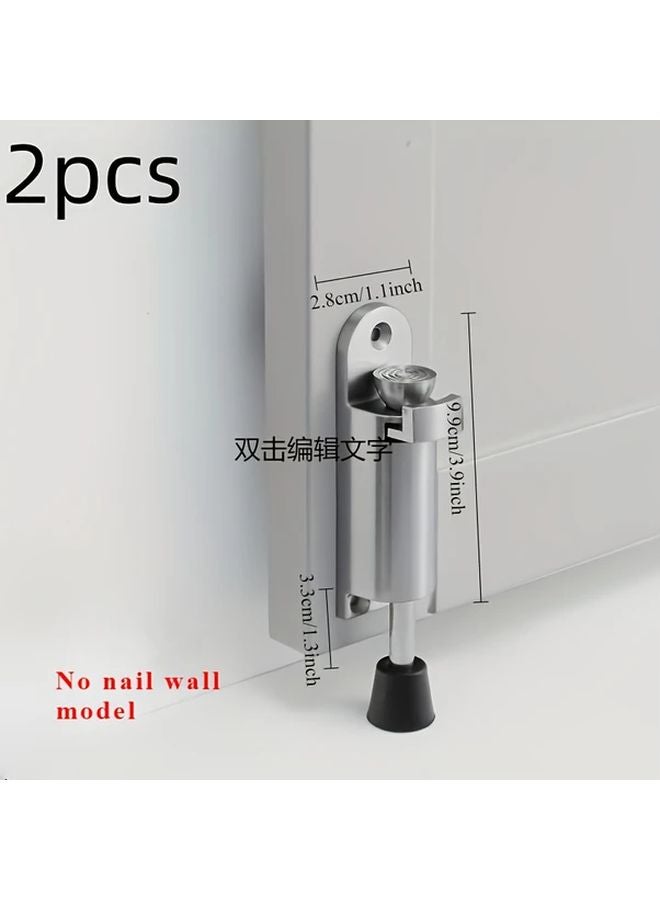 قطعتان من مثبت الباب المخفي سبيكة الزنك الفضي القابل للتعديل المضاد للاصطدام مع لاصق ومسامير - Image 4