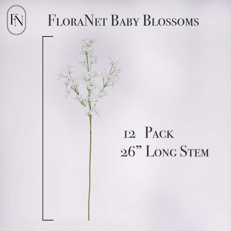 FLORANET Artificial Baby's Breath (12 Pack) - 26" Real Touch Silk Stems for Wedding Bouquets, Centerpieces, Home Decor - Hyper-Realistic Faux Flowers for DIY, Vase Arrangements & Bridal Events - Image 2