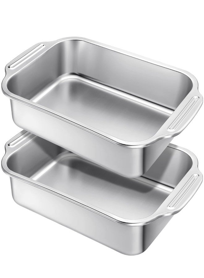 Funnymoom 2 Pcs Stainless Steel Cake Pan 15 x 10 Inch Baking Pan with Handle Rectangle Baking Bakeware for Fish Cakes Breads Casseroles Vegetables Dishwasher Safe - Image 1