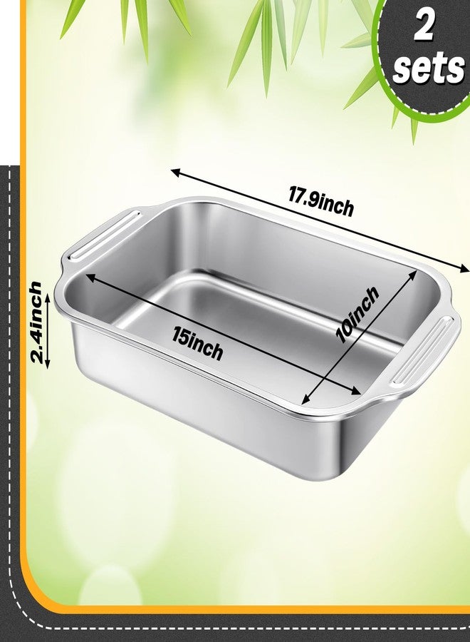 Funnymoom 2 Pcs Stainless Steel Cake Pan 15 x 10 Inch Baking Pan with Handle Rectangle Baking Bakeware for Fish Cakes Breads Casseroles Vegetables Dishwasher Safe - Image 3