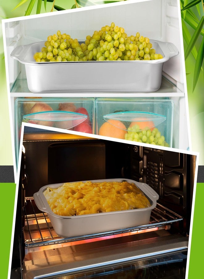 Funnymoom 2 Pcs Stainless Steel Cake Pan 15 x 10 Inch Baking Pan with Handle Rectangle Baking Bakeware for Fish Cakes Breads Casseroles Vegetables Dishwasher Safe - Image 2