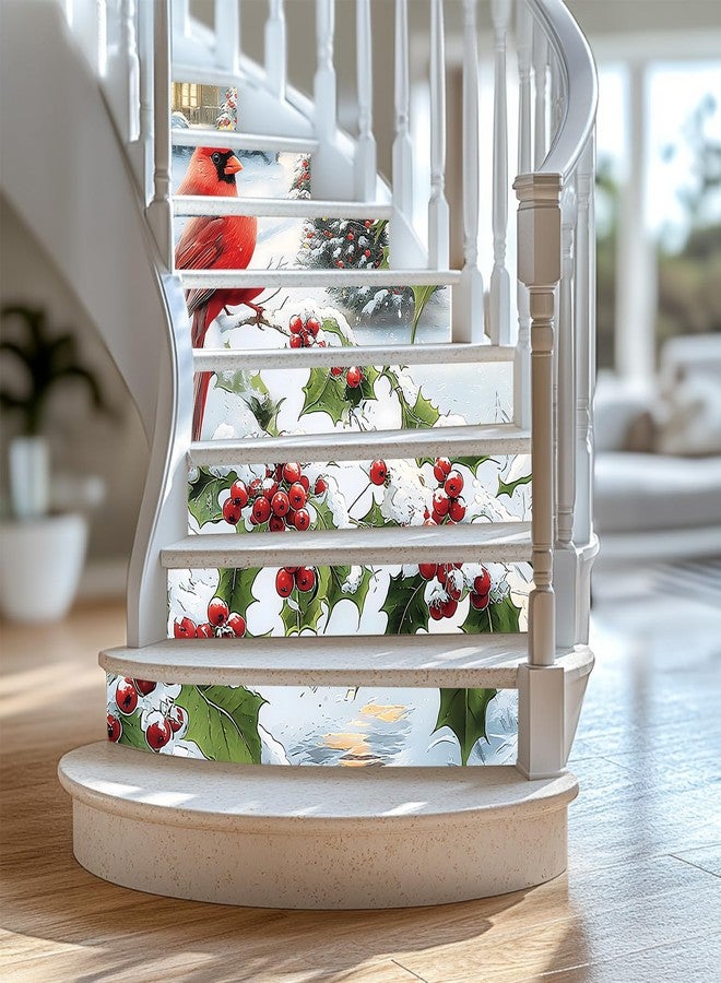 PLIGREAT 15 Strips Christmas Stair Decals, Peel and Stick Bird Xmas Tree Stair Riser Stickers for Steps 7.1"x39"Self-Adhesive Vinyl Retro Farmhouse Staircase Murals Decor for Home Hotel - Image 2