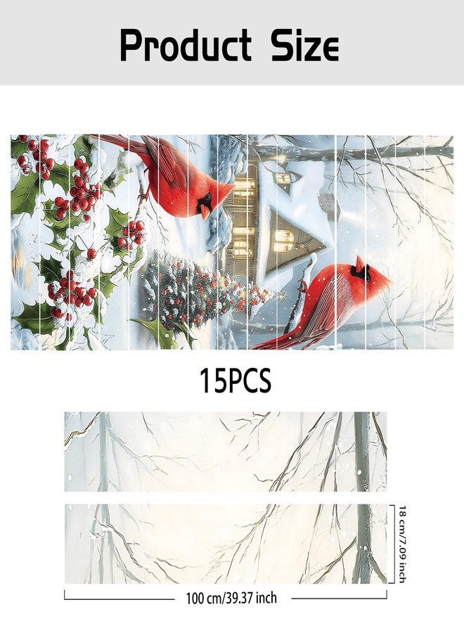 PLIGREAT 15 Strips Christmas Stair Decals, Peel and Stick Bird Xmas Tree Stair Riser Stickers for Steps 7.1"x39"Self-Adhesive Vinyl Retro Farmhouse Staircase Murals Decor for Home Hotel - Image 3