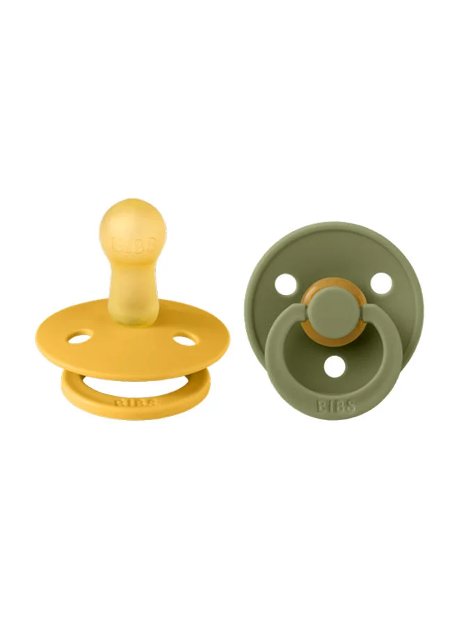 BIBS Pack of 2 Colour Soother Bpa Free Dummy Pacifier, Round Natural Rubber Latex, Size 2 6 To 18 Months , Honey Bee/Olive