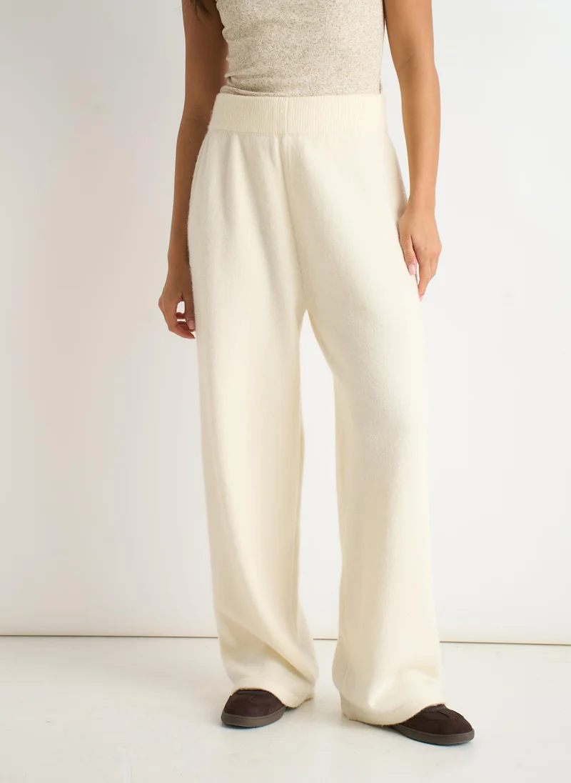 Gini London  Off White Knitted Pull On Wide Leg Trousers for Women | Best Price UAE