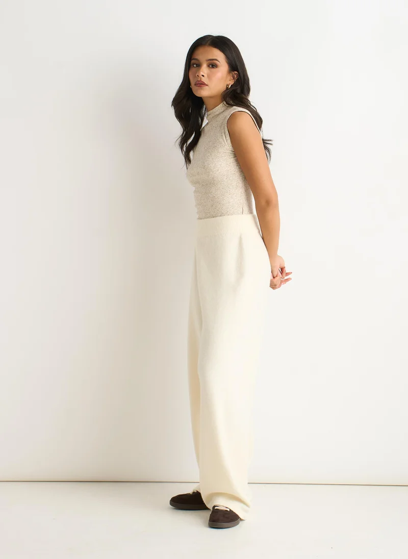Gini London  Off White Knitted Pull On Wide Leg Trousers for Women | Best Price UAE