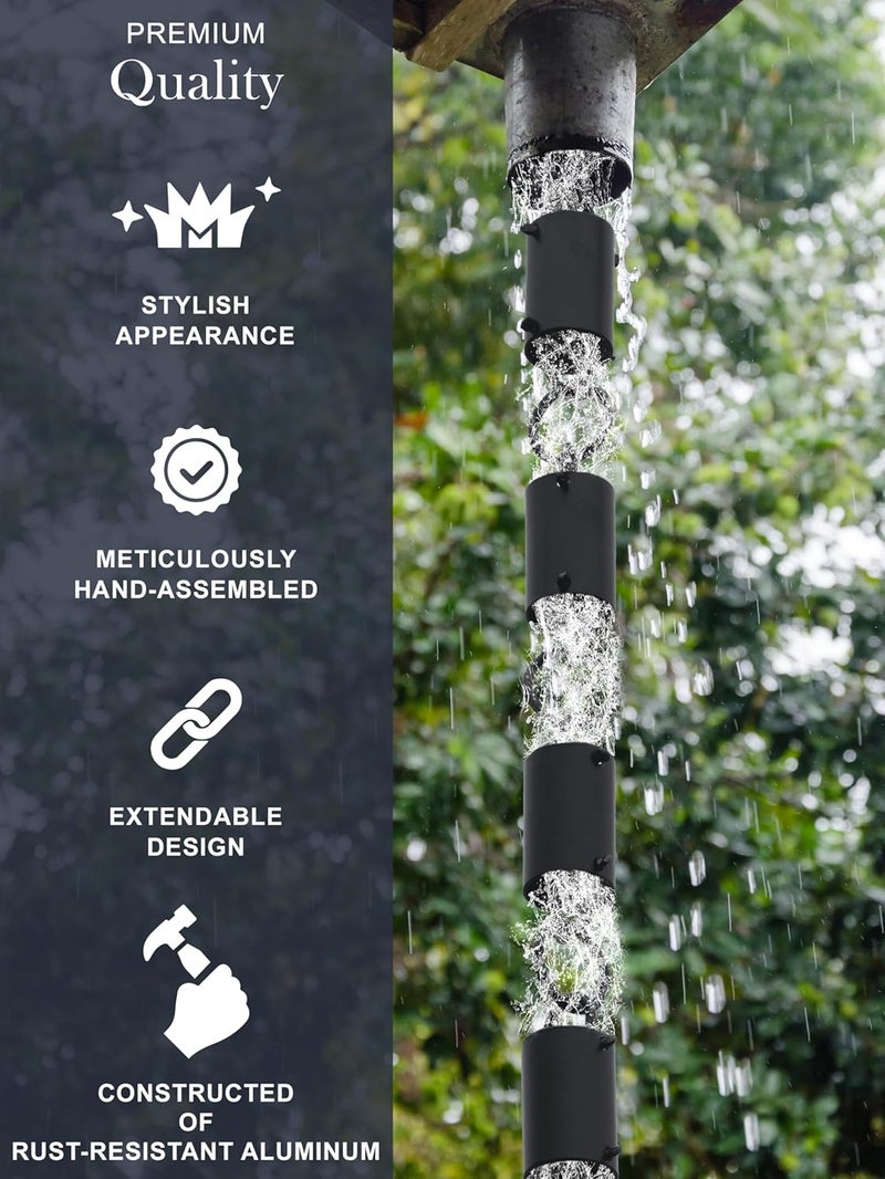 Monarch Rain Chains Aluminum Cylinder Rain Chain, 8.5 ft Black Powder Coated Aluminum Decorative Rain Catcher Chain for Gutters, Aluminum Rain Gutter Replacement Downspout - Image 4