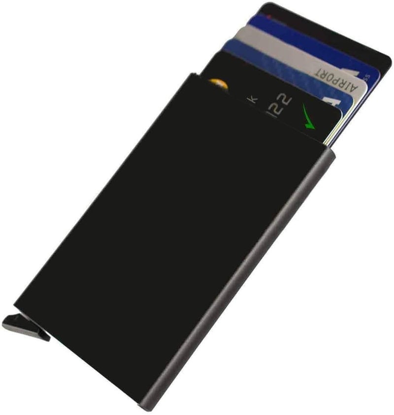ALKAYAN Credit Card Holder Wallet with RFID protection, One Click 6 Cards Slide Out- Black - Image 1