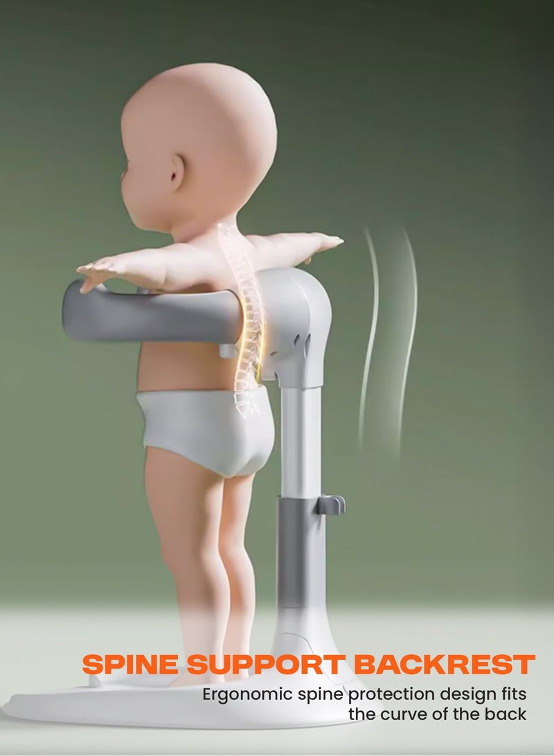 بيبي حامل استحمام للأطفال قابل للطي مع دعامة استحمام قابلة للاحتضان، ارتفاع قابل للتعديل على 5 مستويات، قاعدة مضادة للانزلاق، مساعد استحمام محمول للرضع والأطفال الصغار، حامل استحمام للأطفال الصغار، حامل استحمام للأطفال، رمادي - Image 2