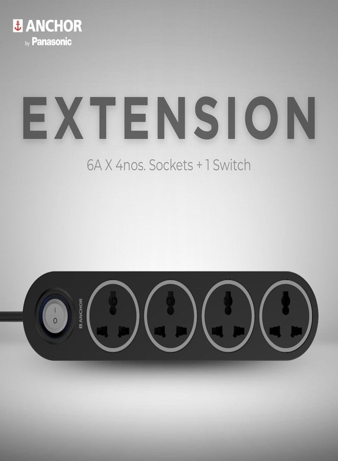 Anchor by Panasonic 4 Universal Socket Extension Board, 6A Spike Guard with 2-Meter Heavy Duty Cord for Home and Office Usage, 4 Way Power Strip with LED Indicator, Matt Finish - Image 3