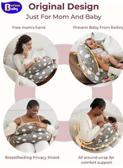Berma Baby وسادة الرضاعة، وسادة التغذية، وسادة التعلم، وسادة الرضاعة الأصلية بمقاس كبير، توفر المزيد من الدعم للأم والطفل، مع حزام قابل للتعديل وغطاء وسادة قطني قابل للإزالة، رمادي  - Image 4