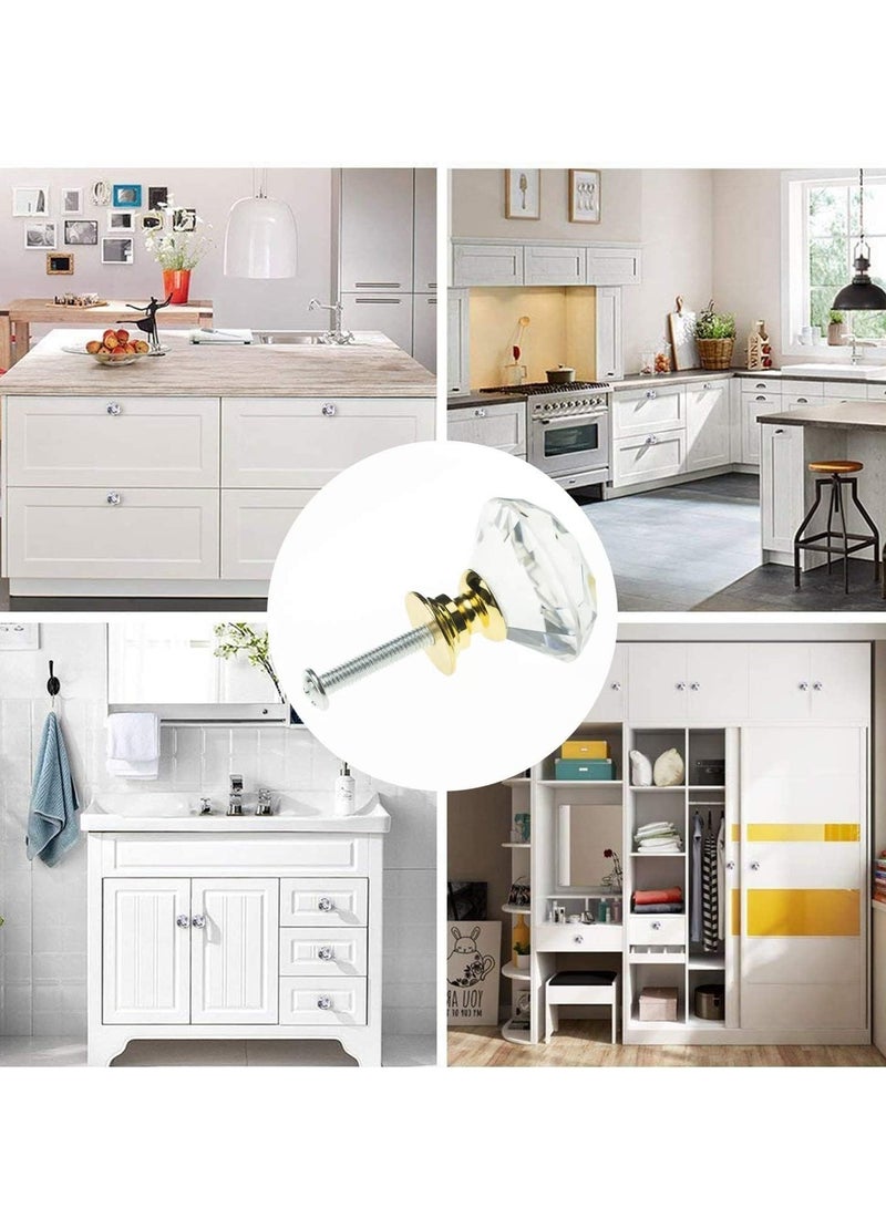 12 حزمة مقبضات الدرج الماس على شكل زجاج كريستال 30mm مقبضات مجلس الوزراء سحب المقبضات (الذهب) - Image 5