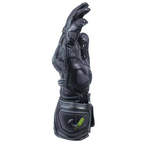 Raida Drift Evo Motorcycle Gloves | Full Leather | Carbon Fibre Knuckle | Superfabric Protection | Dual Velcro RaceFitLock |Track Inspired Riding Gloves (Hiviz, S) - Image 5