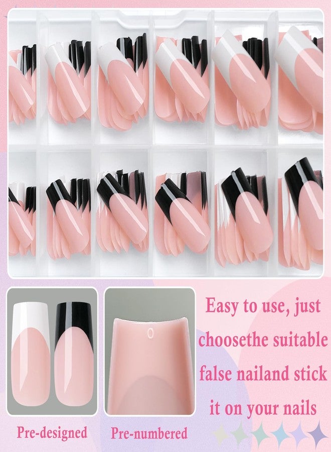 LuckForever 120pc French Tips Press on Nails - Medium Square, Black & White Tips, Full Cover Glue on Nails - Image 3