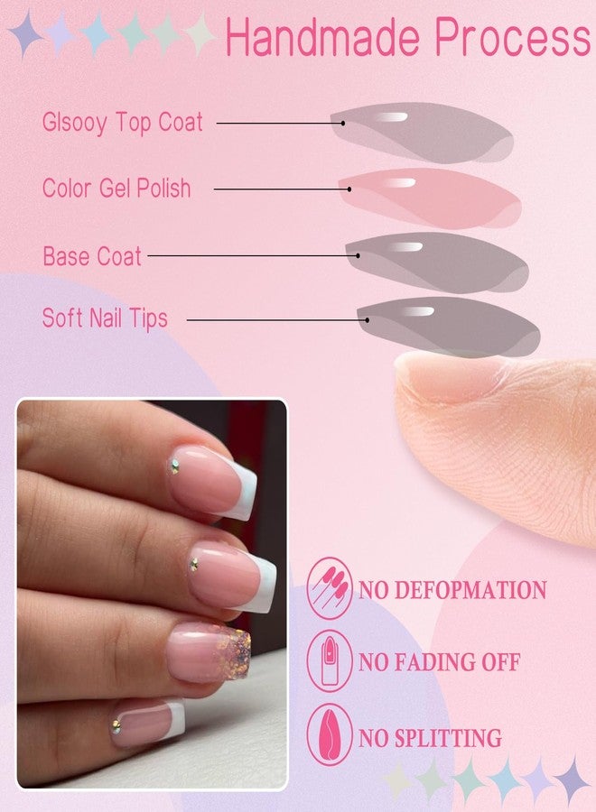 LuckForever 120pc French Tips Press on Nails - Medium Square, Black & White Tips, Full Cover Glue on Nails - Image 5