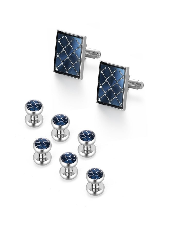 UJOY Cufflinks and Tuxedo Studs Set Navy Blue Fashion Accessories for Men in Gift Box - Image 2