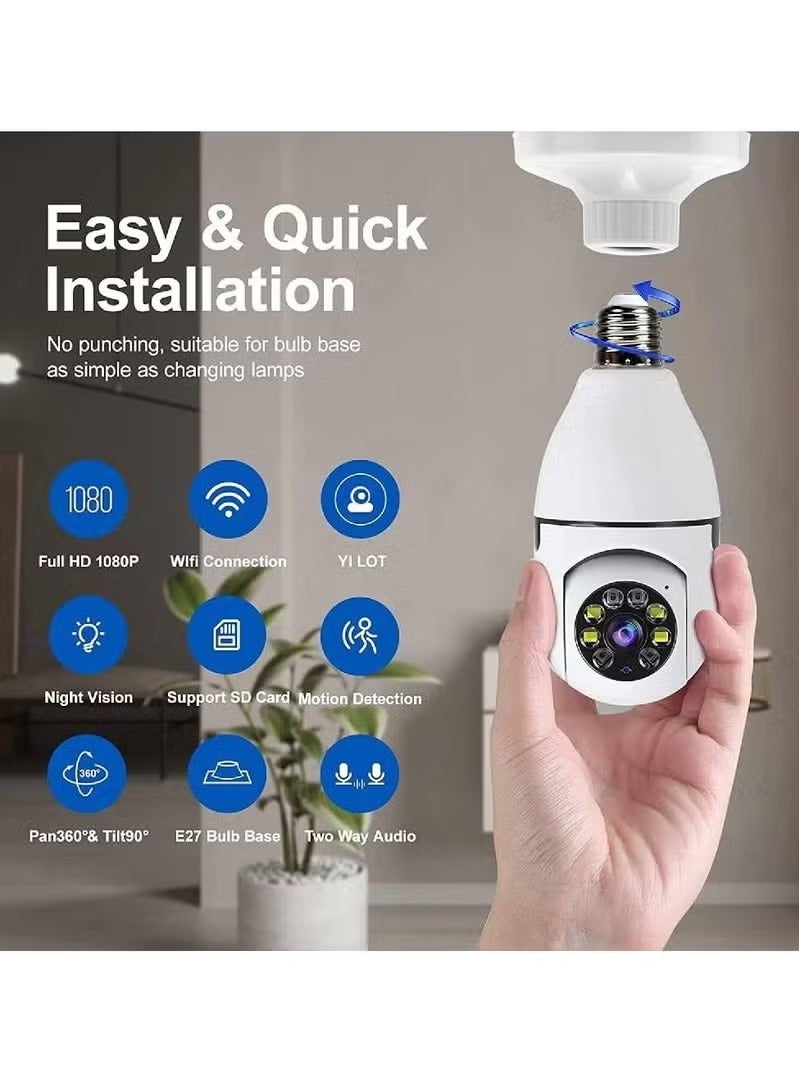 3 PCS Wireless Light Bulb Camera Outdoor 360 Degree WiFi Security Dome Cameras, 1080p Night Vision Bulb Cameras for Home,Support Cloud Storage & SD Card - Image 2