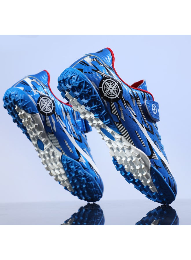 White Blue broken Nails Hydrogen Cloud Joint Children's Football Shoes Boys Autumn Primary School Students 8 Years Old 9 Boys Velcro Shoes