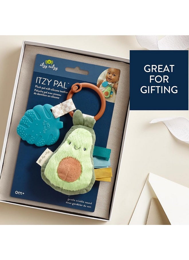 Itzy Ritzy - Infant Toy & Teether - Itzy Pal Baby Teething Toy Includes Lovey, Crinkle Sound, Textured Ribbons & Silicone Teether Toy For Newborn (Avocado) - Image 1