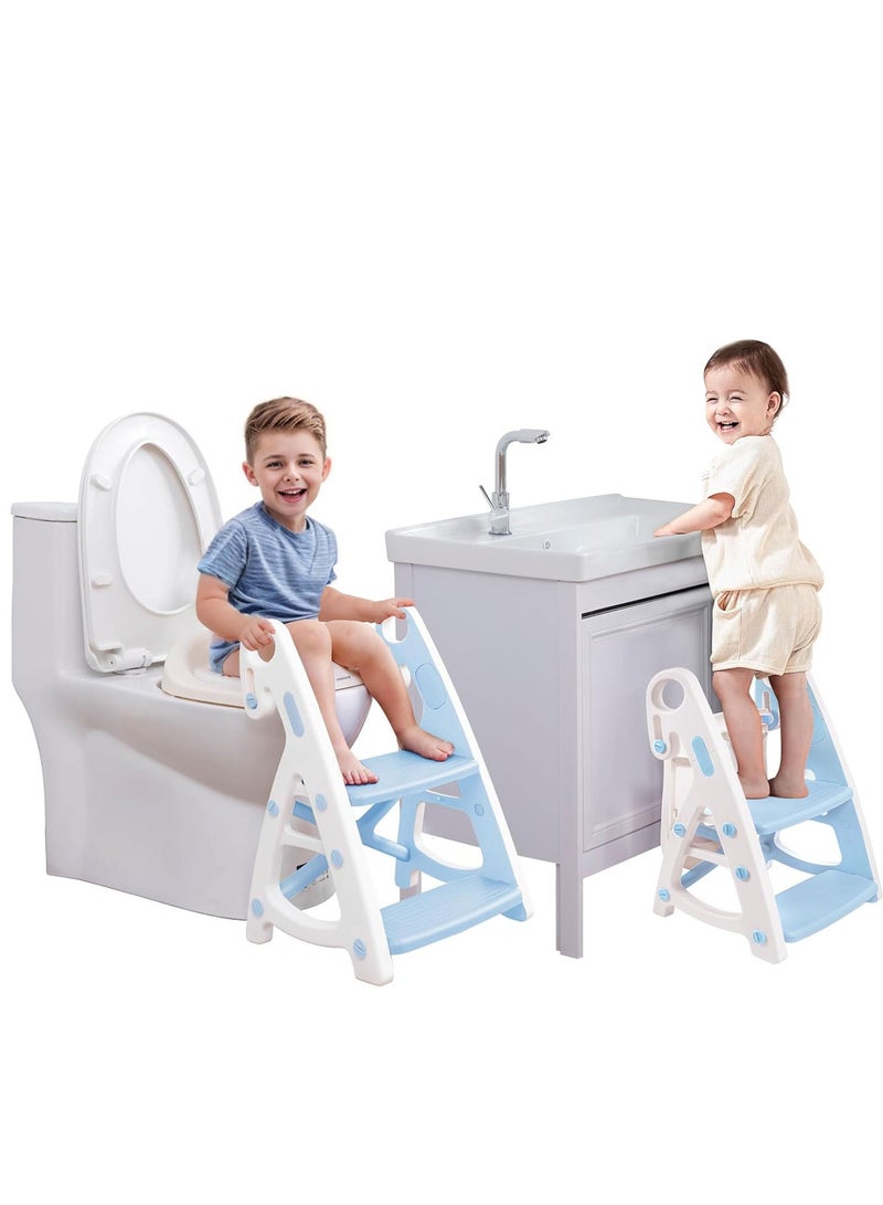 Arabest Potty Training Toilet Teat,Toddler Toilet Seat with Adjustable Step Stool Ladder,2 in 1 Foldable Kids Toilet Training Seat,Splash Guard Anti-Slip Handles for Boy Girl - Image 1