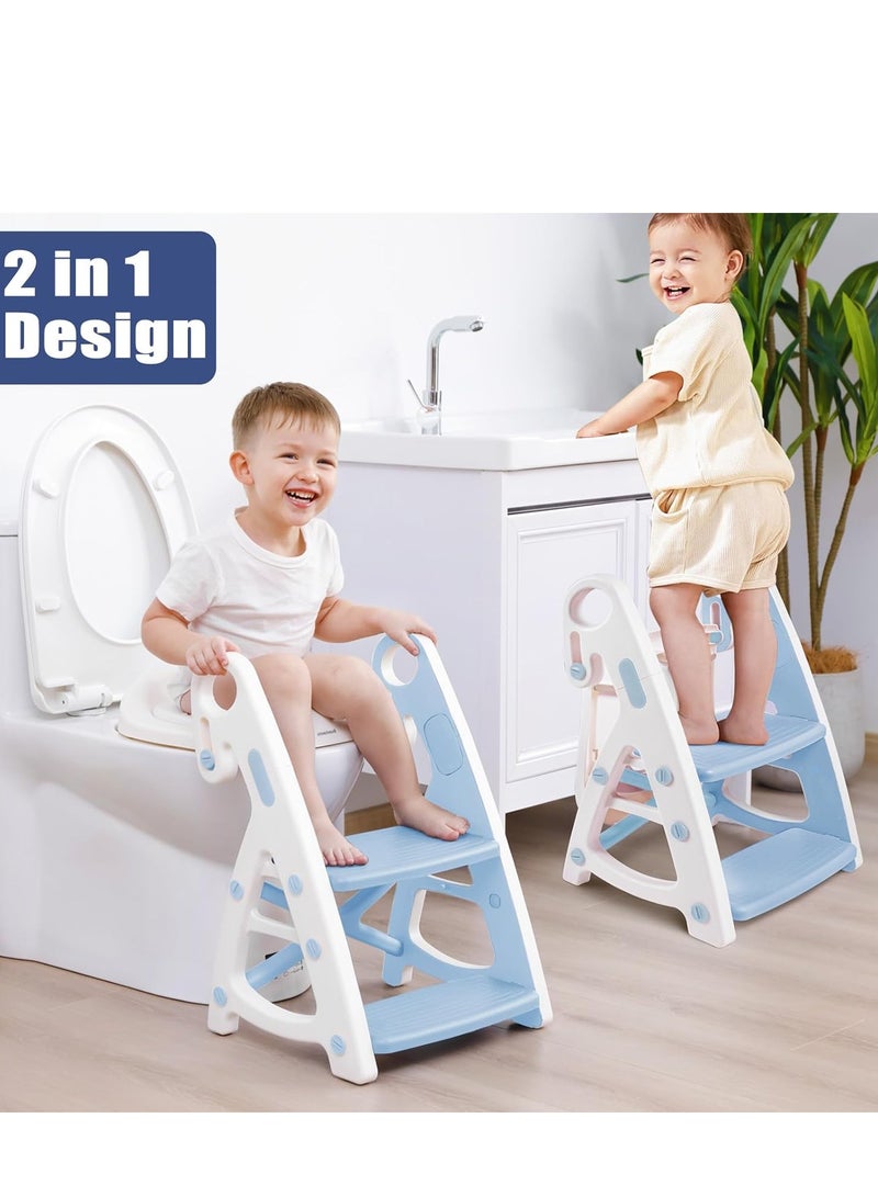 Arabest Potty Training Toilet Teat,Toddler Toilet Seat with Adjustable Step Stool Ladder,2 in 1 Foldable Kids Toilet Training Seat,Splash Guard Anti-Slip Handles for Boy Girl - Image 2