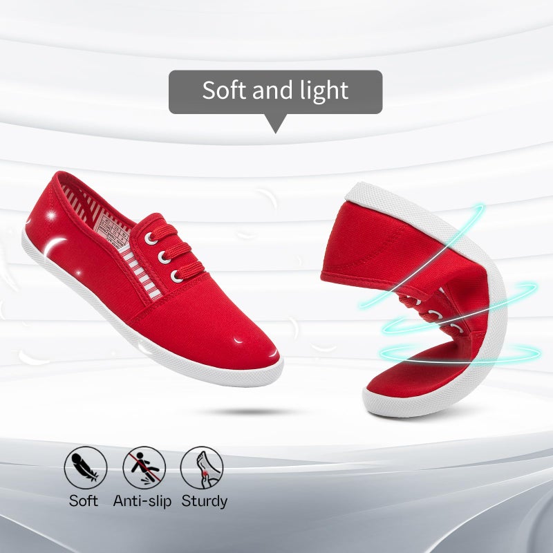 Shupua Womens Canvas Slip on Shoes Casual Low Top Flat Sneakers Tennis Shoes Nursing Loafers(Red.us9) - Image 5