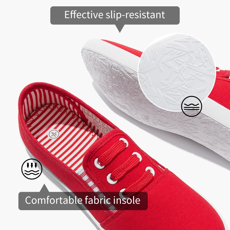 Shupua Womens Canvas Slip on Shoes Casual Low Top Flat Sneakers Tennis Shoes Nursing Loafers(Red.us9) - Image 4