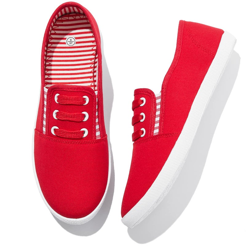 Shupua Womens Canvas Slip on Shoes Casual Low Top Flat Sneakers Tennis Shoes Nursing Loafers(Red.us9) - Image 1