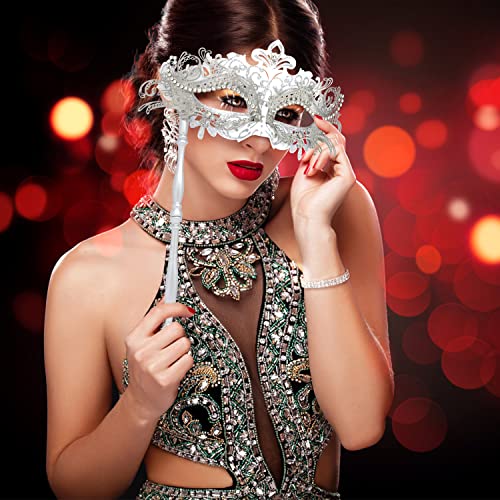 Coddsmz Masquerade Mask with Holding Stick Venetian Halloween Costume Mask Mardi Gras Mask for Womens Party - Image 2
