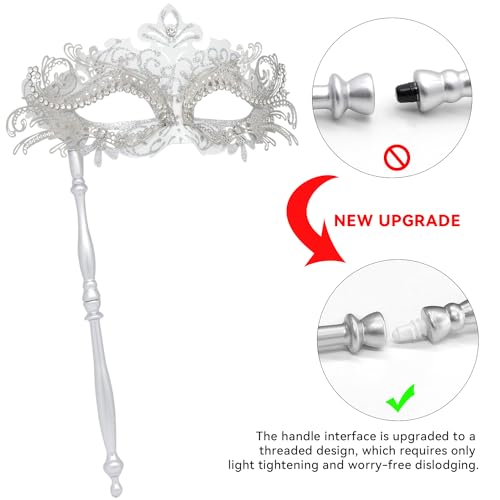Coddsmz Masquerade Mask with Holding Stick Venetian Halloween Costume Mask Mardi Gras Mask for Womens Party - Image 5