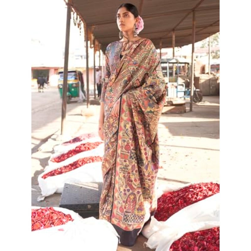 SAREE MALL Women's Banarasi Silk Madhubani Printed Saree With Unstitched Blouse PUSHPMNDI101 - Image 2