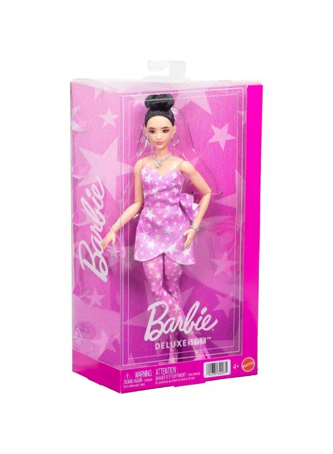 Barbie باربي دمية فستان ملفوف بطبعة نجوم من الدنيم بتصميم فاخر (29.49 سم) - Image 1