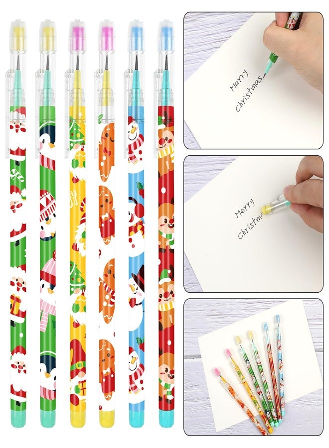 STEFORD 24 Pcs Christmas Stackable Pencils, Xmas Stacking Push Pencils with Eraser Toppers Plastic Non Sharpening Pop Up Pencil - Image 4