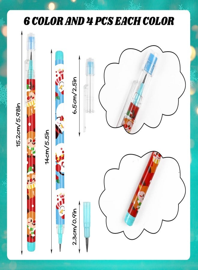 STEFORD 24 Pcs Christmas Stackable Pencils, Xmas Stacking Push Pencils with Eraser Toppers Plastic Non Sharpening Pop Up Pencil - Image 2