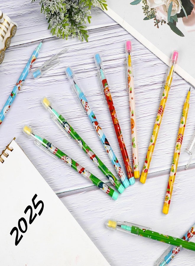 STEFORD 24 Pcs Christmas Stackable Pencils, Xmas Stacking Push Pencils with Eraser Toppers Plastic Non Sharpening Pop Up Pencil - Image 3