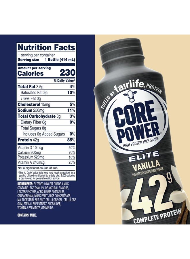 Core Power Elite High Protein Shake, Vanilla, 42g Bottle, 14oz, 12 Pack - Image 2