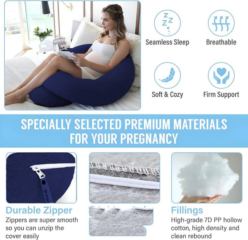 DADDY COOL Full Body C Shape Pregnancy Pillow for Pregnant Women, Maternity Pillow Gift for Pregnancy Sleeping Pillow Pack of 1 Dark Blue - Image 4