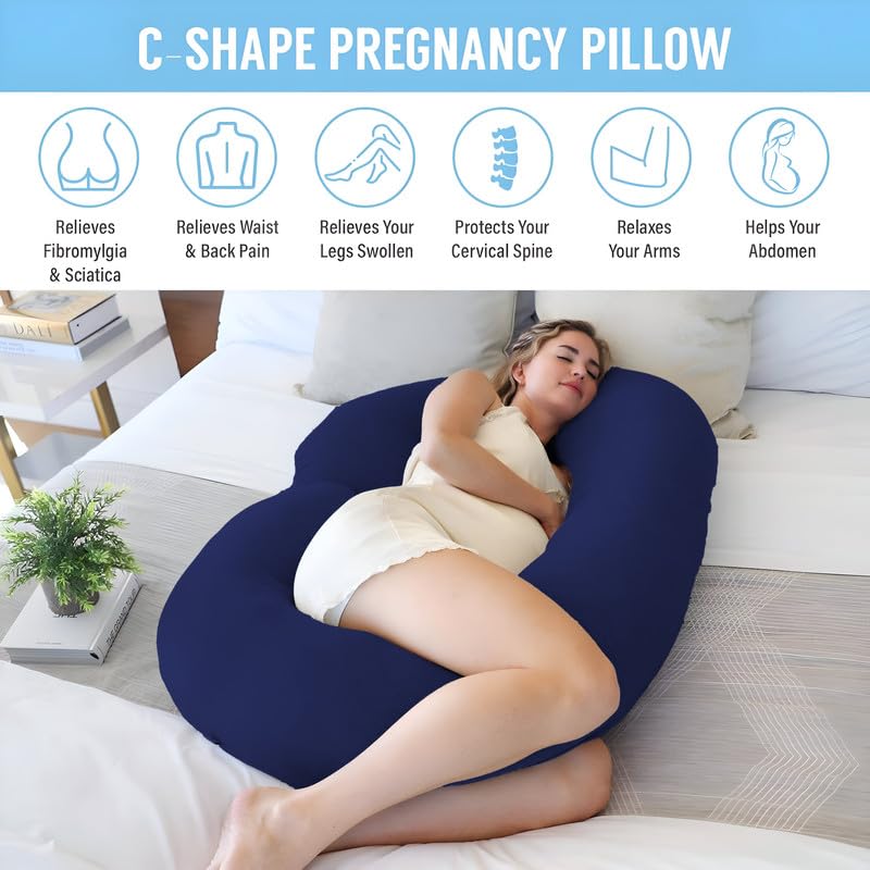 DADDY COOL Full Body C Shape Pregnancy Pillow for Pregnant Women, Maternity Pillow Gift for Pregnancy Sleeping Pillow Pack of 1 Dark Blue - Image 3